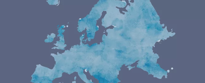 Map fo Europe in blue watercolor